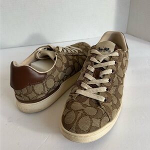 Coach Beige and Brown Signature Canvas Sneakers
